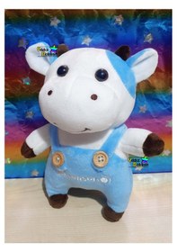 Resim Sevimli Peluş İnek Oyuncak Yavru İnek 18 Cm Bebek Uyku Arkadaşı Oyun Arkadaşım Beyaz - mavi 