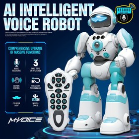 Resim Mesiondy Çocuklar için Sesli Robot Oyuncak - Programlanabilir Uzaktan Kumandalı Robot, 3 Düğmeli Kumanda, Ses Kaydı, Dans ve Jest Kontrolü, USB Şarj Edilebilir STEM Oyuncağı Erkekler & Kızlar İçin (Beyaz/Mavi/Sarı) | Etkileşimli Çocuk Oyuncak | Ses Tanıma Özellikli 