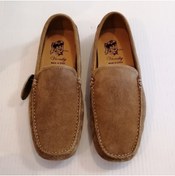 Resim Vronsky Unisex Hakiki Deri Süet Camel El Dikişli Kaymaz Krampon Kauçuk Tabanlı Loafer 