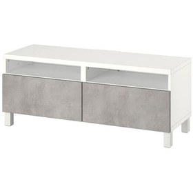 Resim Tv Sehpası, Beyaz-açık Gri, 120x42x48 Cm, Kallvıken, Fren Raylı Gri 