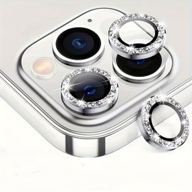 Resim Gümüş Parıldayan Taşlı Koruyucu Film, for iPhone 15/14/13/12/11 Promax/Plus Arka Kamera Lensi Çember Kamera Filmi için Uygun 