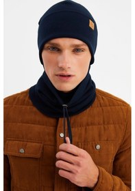 Resim Erkek Balıkçı Style %100 Pamuklu Kaşkorse, Terletmez, Ultra Hafif, Yumuşak Bere Boyunluk Takım - Standart / Lacivert Lacivert 