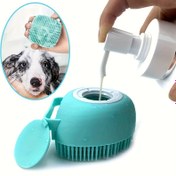 Resim Evcil Hayvan Şampuan Fırçası, Köpek & Kedi Bakım Aracı için Şampuan Saklama Bölmesiyle Silikon Masaj Kauçuk Banyo Tarak 