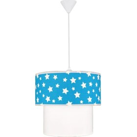 Resim Şenay Aydınlatma Çocuk Odası İkili Silindir Kumaş Avize Sarkıt-Mavi Beyaz Yıldız 