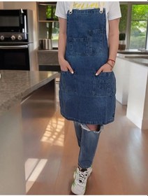 Resim Kot Kumaş Boyundan Askılı Çok Cepli Mutfak Önlüğü Mavi M 