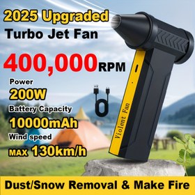 Resim 400000 RPM Soğutma Turbo Jet Fan - 200W Şarjsız El Tipi Turbo Üfleyici USB-C Şarjlı | Kamp, Kar Temizleme ve Toz Alma için Yüksek Hızlı Taşınabilir Fan | Kompakt Tasarım, Dayanıklı Yapı, Yüksek Performanslı Motor, Erkekler/Kocalara Babalar Günü Hediyesi, Açık Hava Tutkunları, DIY Projeleri 