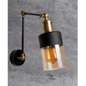 Resim Rustik Tarzda Camlı, 1XE27 Duyla Şık Duvar Aydınlatma, Siyah Renk 