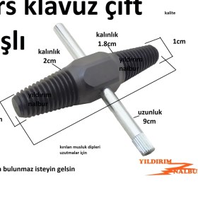 Resim Yıldırım Nalbur Klavuz Ters Diş Açma Kılavuzu Çift Başlı Kollu Duble Büyük Boy Tesisatçı Klavuz Musluk Kırılma Sökme 