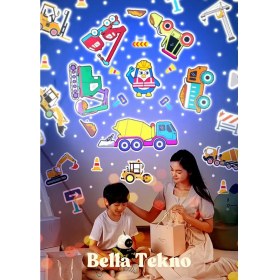 Resim Yıldızlı Gökyüzü Projektörlü Robot Gece Lambası ve Müzikli Eğitici Işık 