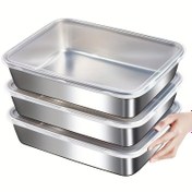 Resim 3 adet Set, Kapaklı Paslanmaz Çelik, Yiyecek Saklama Kabı - Pişirme, Yemek Hazırlama ve Açık Hava Piknikleri için Uygun, Mükemmel Mutfak ve Buzdolabı Düzenleyici Aracı 