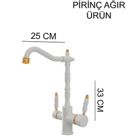 Resim 00-1 Antik Rustik Lüks Arıtmalı Mutfak Bataryası Nostalik Eviye Musluğu Beyaz - Altın 