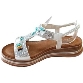 Resim De Scarıo 2061 Kadın Taşlı Comfort Sandalet Beyaz Siyah 