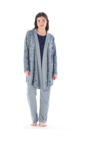 Resim Feyza Pijama Kadın Yakası Düğmeli Çicek Desenli Jakarlı 3'lü Pijama Takımı 