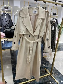 Resim Butik Krem Kuşaklı Trençkot: Klasik Yaka Tesettür Dış Giyim 