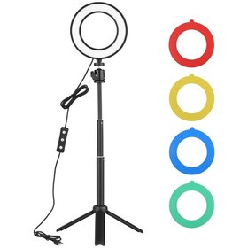 Resim Neevoyu 6 İnç Tek Renk Sıcaklığı Led Yüzük Işığı Seti - 5600k Beyaz Işık, 11 Seviye Parlaklık, Masa Üstü Tripod Ve 4 Renk Filtre Dahil 