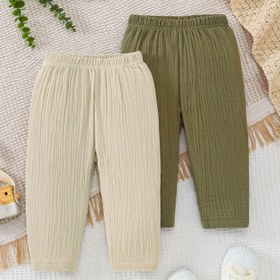 Resim 2'li Paket Saf Pamuklu Yumuşak Nefes Alabilen Çift Crepe Kumaş Sivrisinek Kovucu Pantolon İki Renkli Kombinasyon 4-7 Yaş Arası Pantolon, Dış Mekanlar İçin 