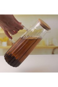 Resim Hype Store Bambu Kapaklı Borosilikat Cam Yağdanlık ve Sürahi | 1000ml (11x26cm) Çok Amaçlı İçecek ve Sıvı Gıda 