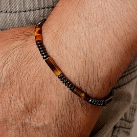 Resim Vintage Esintili Erkek Kaplan Gözü & Hematit Esnek Bileklik - Moda Takı, Günlük Kıyafet & Özel Günler İçin Mükemmel 