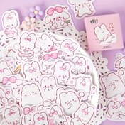 Resim 45 Adet Sevimli Tavşan Stickerları - Scrapbooking, Günlükler & DIY El İşleri için Karikatür Tavşan Çıkartmaları - Hafif Kare Mühürleme Stickerları Ev Dekoru için 
