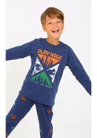 Resim Vitmo Erkek Çocuk Uzun Kollu %100 Pamuklu Pijama Takımı Play Now İndigo İndigo 