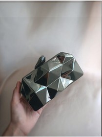 Resim Gogoey Kadın Platin Metal Düğün Davet Portföy El Abiye Çanta 