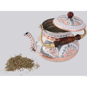 Resim Erzincan El İşlemeli Bakır Nostalji Çaydanlık No:3 Beyaz 