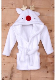 Resim Baveno %100 Polyester Beyaz Çocuk Kapüşonlu Sabahlık Bornoz Ev Giyim 