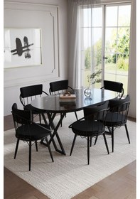 Resim Selenit Mutfak Yemek Masası Takımı- 6 Kişilik Mutfak Masa Sandalye Takımı- Mutfak Masası Takımı Siyah Mermer 