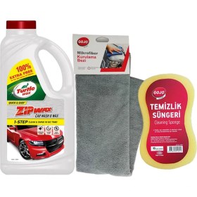 Resim Turtle Wax Zip Wax Cilalı Oto Yıkama Şampuanı 60 Yıkama 1 lt + Yıkama Süngeri + Kurulama Havlusu 