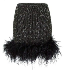 Resim Rhinestone Taşlı Tüy Detaylı Mini Etek - XS/S 