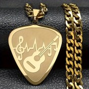 Resim 1 Adet Paslanmaz Çelik Hip Hop Gitar Plektrum Kolye, Müzik Notaları ve Kalp Atışı Tasarımı - Altın Ton Zincirli Müzikseverler İçin Uniseks Takı, Günlük Kullanım & Partiler için Hediye, Şık Tasarım, Moda Tutkunları, Müzik Temalı Aksesuar 