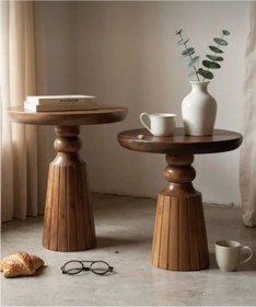 Resim AYLESA Doğal Ahşap 2’li Set Mantar Yan Sehpa Modern Fiskos Zigon Çiçeklik 