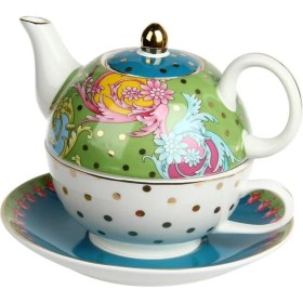 Resim Karokstore Art Estelle Porselen Tek Kişilik Demlik & Fincan Seti 