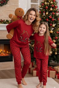 Resim ELİTOL Termal Christmas House Nakışlı Anne-Kız Pijama Takımı 