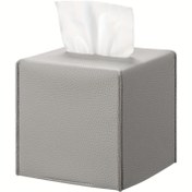 Resim 1 adet Kare Mendil Kutusu, Alt Kemeri Modern Şık Mendil Kutusu Düzenleyici ile Pu Deri Mendil Kutusu Tutucu Banyo, Yatak Odası, Otel, Ofis Masası için, 12.7cm X 12.7cm X 12.7cm 
