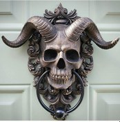 Resim Hangfox Gotik Baphomet Kafatası Kapı Tokmağı - Büyük Boy Satanist Dekor 
