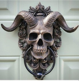 Resim Hangfox Gotik Baphomet Kafatası Kapı Tokmağı - Büyük Boy Satanist Dekor 