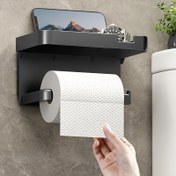 Resim 1 adet Kolay Kurulumlu Kendinden Yapışkan Plastik Tuvalet Kağıdı Tutucu, Raf ile, Duvara Monte Kağıt Rulo Dağıtıcı, Banyo ve Mutfak için Çift Amaçlı Depolama Rafı, Tuvalet Kağıdı Kutusu, Havlu Depolama, Banyo Malzemeleri, Otel. 