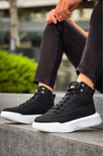Resim Byshoes BA0321 Gizli Bağcıklı Erkek Yüksek Taban Siyah Beyaz Spor Bot 