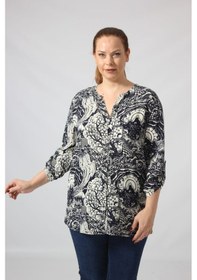 Resim Moda Berray 3295 Lacivert Krem Karışık Desenli Viscon Kumaş Gömlek Siyah 