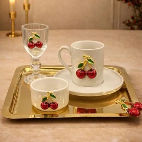 Resim 2 Kişilik Gold Metal Kare Kirazlı Kiraz Sunum Servis Tepsisi Tepsi 22cm Altın - Gold 