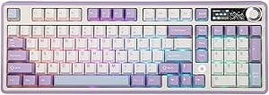 Resim Coverzone Ajazz AK980 Ekranlı Mekanik Klavye RGB, Tam Boy Hot-Swap 3 Modlu 8000 Mah Batarya Oyun Klavyesi, Bluetooth /2.4g Kablosuz/Type-C Kablolu Mor/Gift Switch 