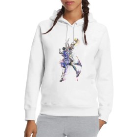 Resim Qivi Basketci Basketbolcu Spor Baskılı Beyaz Kadın Örme Kapşonlu Sweatshirt Uzun Kol 