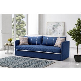 Resim Siesta Fonksiyonel Kanepe Koltuk Metal Bazalı Yataklı Süngerli Mavi Plastik Ayaklı Bej Gece Mavisi 