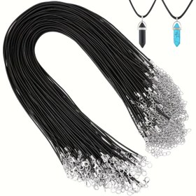 Resim 50'li Paket 45.72cm Ayarlanabilir PU Deri Kordon Kolye Uçları, Örgülü Mumlu İp Zincirler DIY Takı Yapımı İçin, Günlük Tarz Pandantif Malzemeleri 