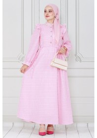 Resim Sevitli Pötükare Fırfır Detaylı Eda Elbise-pembe-4036-pembe Pembe 
