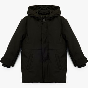 Resim Erkek Çocuk Uzun Kollu Çıtçıt Detaylı Cepli Slim Fit Kapşonlu Mont 