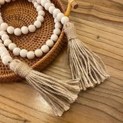 Resim 1 adet Bohem Tarzı Rattan Çiçekli Halka, Püskül Boncuklu - 86cm Uzunlukta Dua Bilekliği, Daire Duvar Asılı Ev Dekoru, Düğün, Şükran Günü, Noel ve Daha Fazlası İçin, Bohem Ev Dekoru | Doğal Fiber Halka | Püskül Boncuk Detayı, Halka Dekorasyonları 