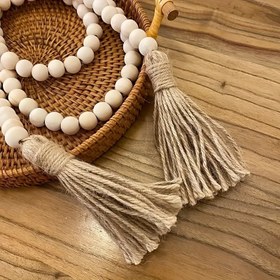 Resim 1 adet Bohem Tarzı Rattan Çiçekli Halka, Püskül Boncuklu - 86cm Uzunlukta Dua Bilekliği, Daire Duvar Asılı Ev Dekoru, Düğün, Şükran Günü, Noel ve Daha Fazlası İçin, Bohem Ev Dekoru | Doğal Fiber Halka | Püskül Boncuk Detayı, Halka Dekorasyonları 