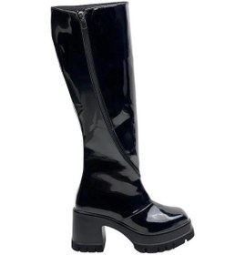 Resim Kadın Carina Siyah Rugan Döner Fermuarlı 8 Cm Platform Topuklu Diz Altı Çizme Siyah Rugan 